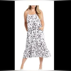Tribal Femme Black Pink White Leopard Print Lined Midi Maxi Boho Dress NWT